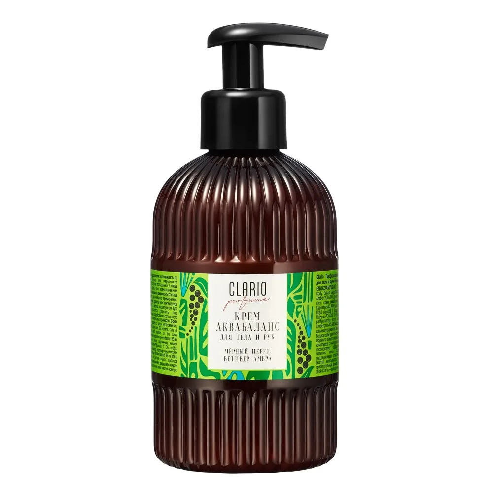 Clario cream Aquabalance for body and hands perfumed black pepper vetiver amber 270 ml
