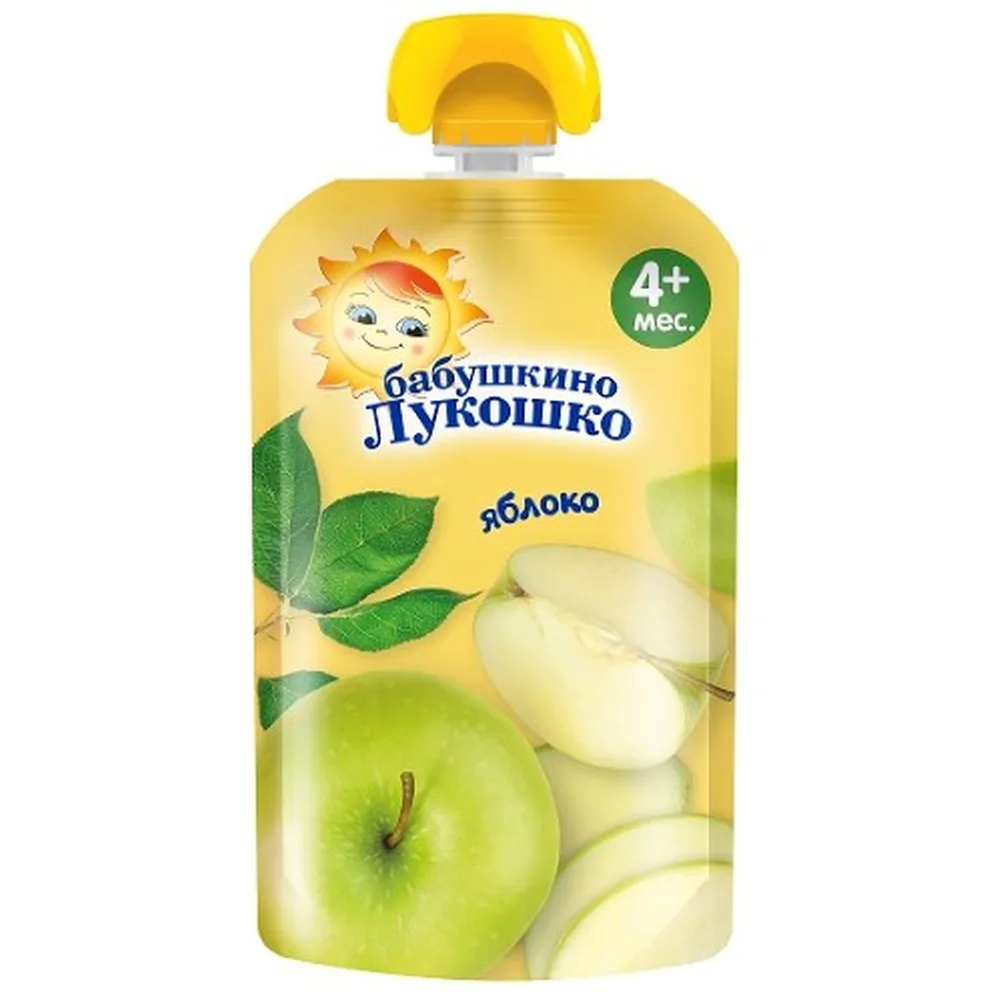 Babushkino Lukoshko Apple Puree Fruit Homogenized Sterilized for Early Childhood Nutrition 90 g