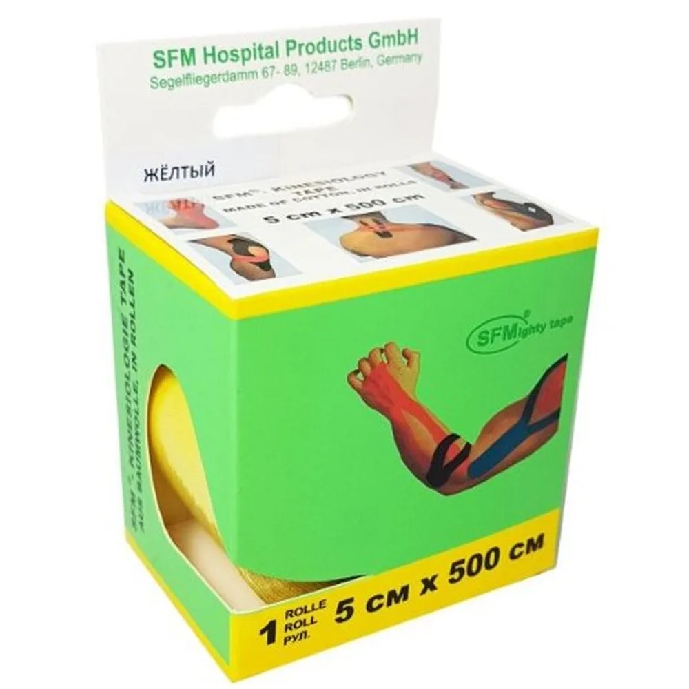 SFM-Plaster Kinesiology Tape on Cotton Base Roll 5x500 cm 1 pc./Yellow/Kinesio Tape
