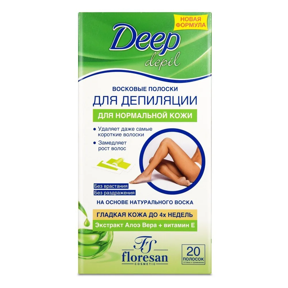 Floresan Deep Depil Wax Strips for Normal Skin with Aloe Vera 20 pcs.