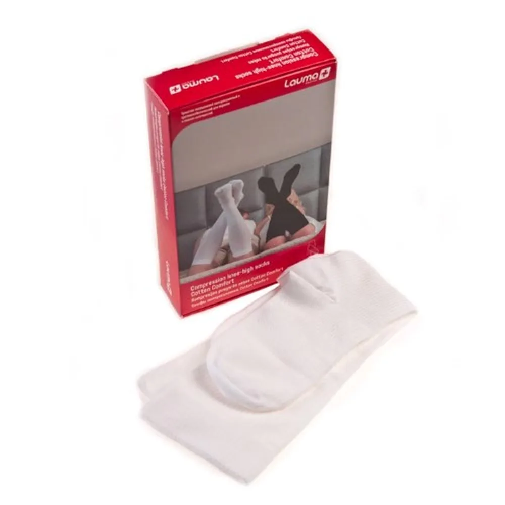 Lauma medical compression knee-high stockings cotton comfort full/1st class/size 36-38/white