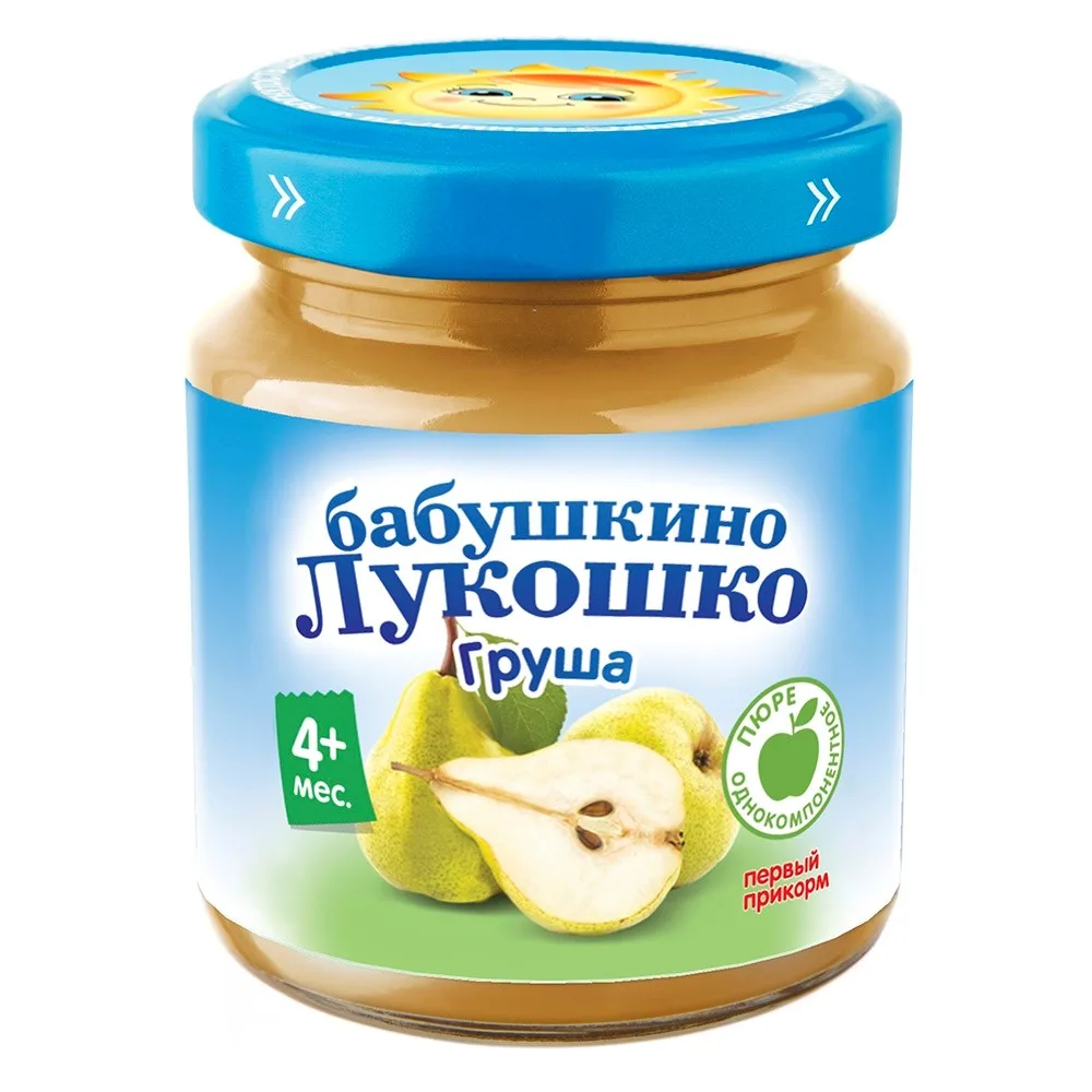 Babushkino Lukoshko Pear Puree Fruit Homogenized Sterilized for Early Childhood Nutrition 100 g