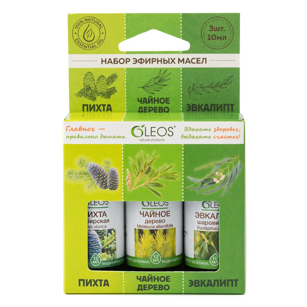 Oleos kit of essential oils Siberian fir tea tree eucalyptus globulus 10 ml 3 pcs.