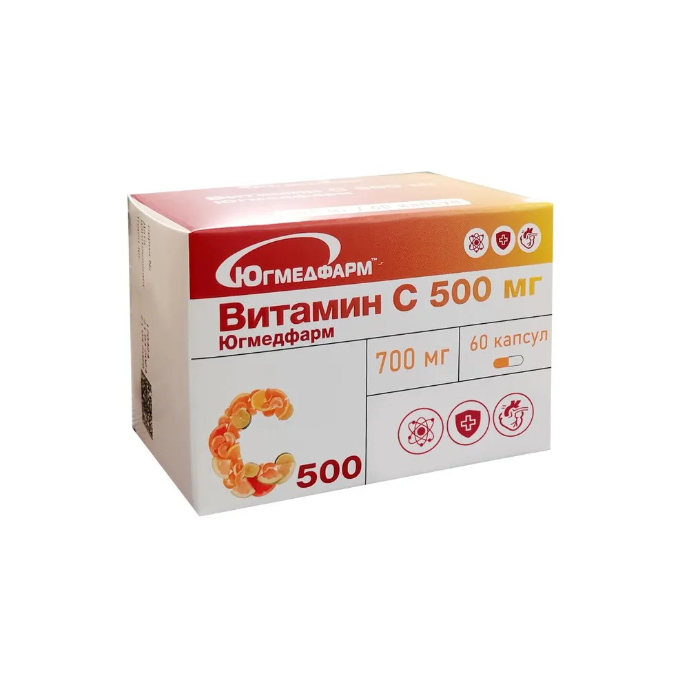 Vitamin C 500 mg 60 capsules 700 mg/Yugmedfarm