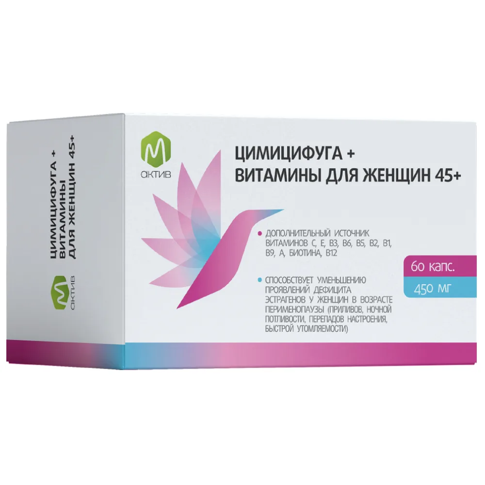 M Active Cimicifuga + Vitamins for Women 45+ 60 Capsules 450 mg / Melodiya Zdorovya