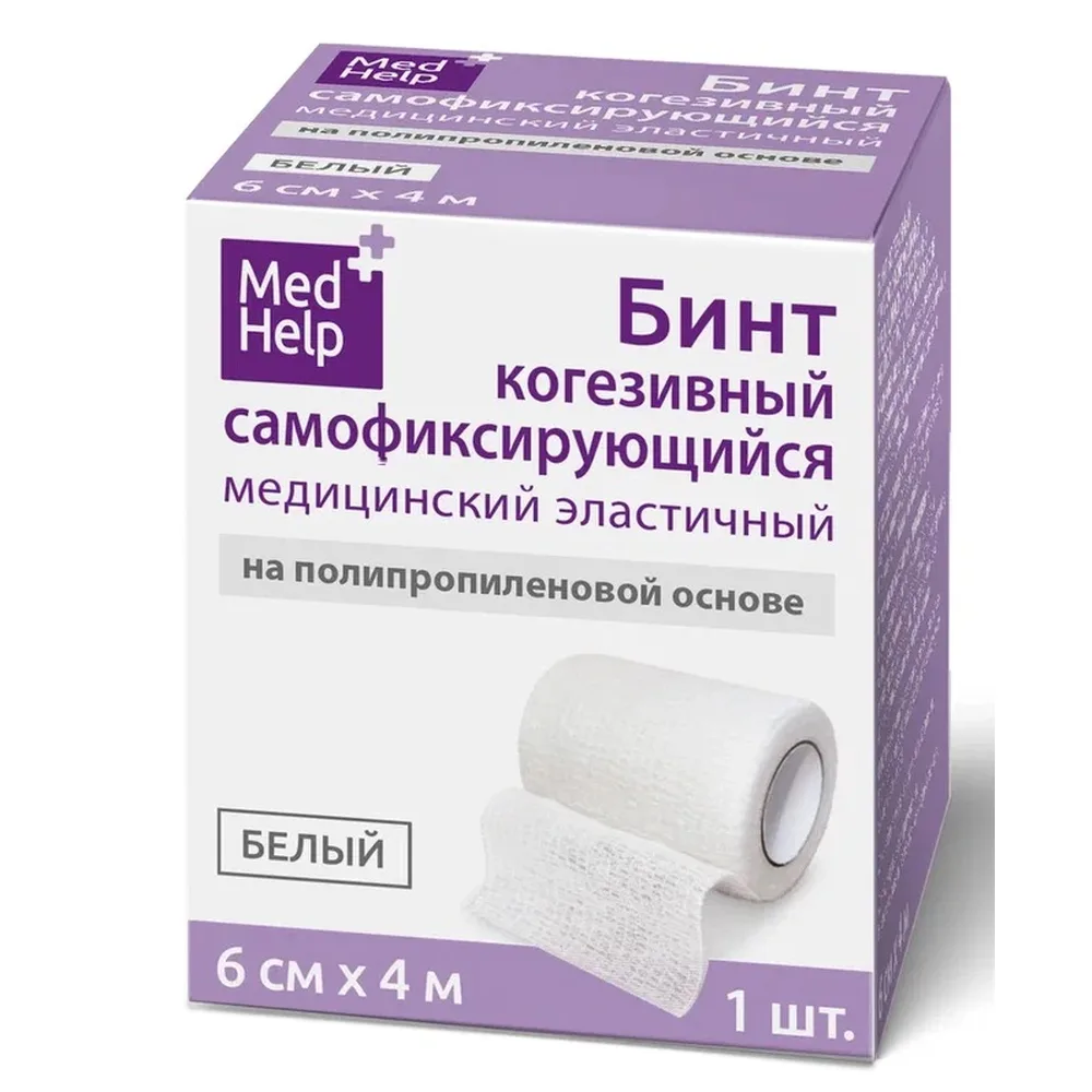 Medhelp cohesive self-adhesive elastic medical bandage on polypropylene base white 6 cm x 4 m