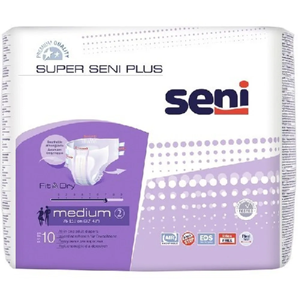 Seni Super Plus Adult Diapers Size Medium Waist Circumference 75-110 cm 10 pcs.