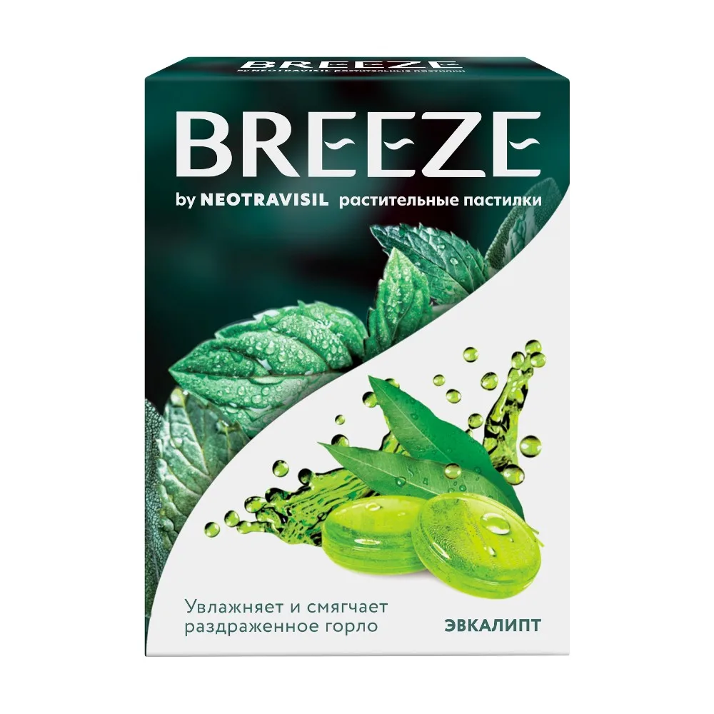 Breeze by Neotravisil Herbal Lozenges Eucalyptus Flavor 12 pcs 2.5 g each