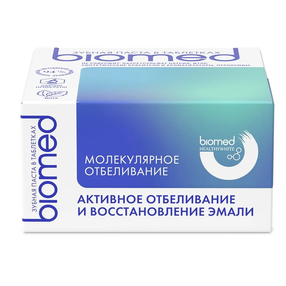 Biomed Healthywhite Toothpaste Tablets Active Whitening and Enamel Restoration Mint 62 pcs