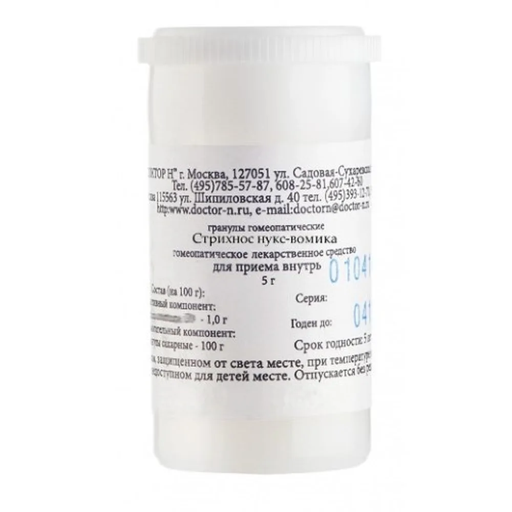 Strychnos nux-vomica (nux-vomica) C6 homeopathic monocomponent remedy plant origin 5 g homeopathic granules