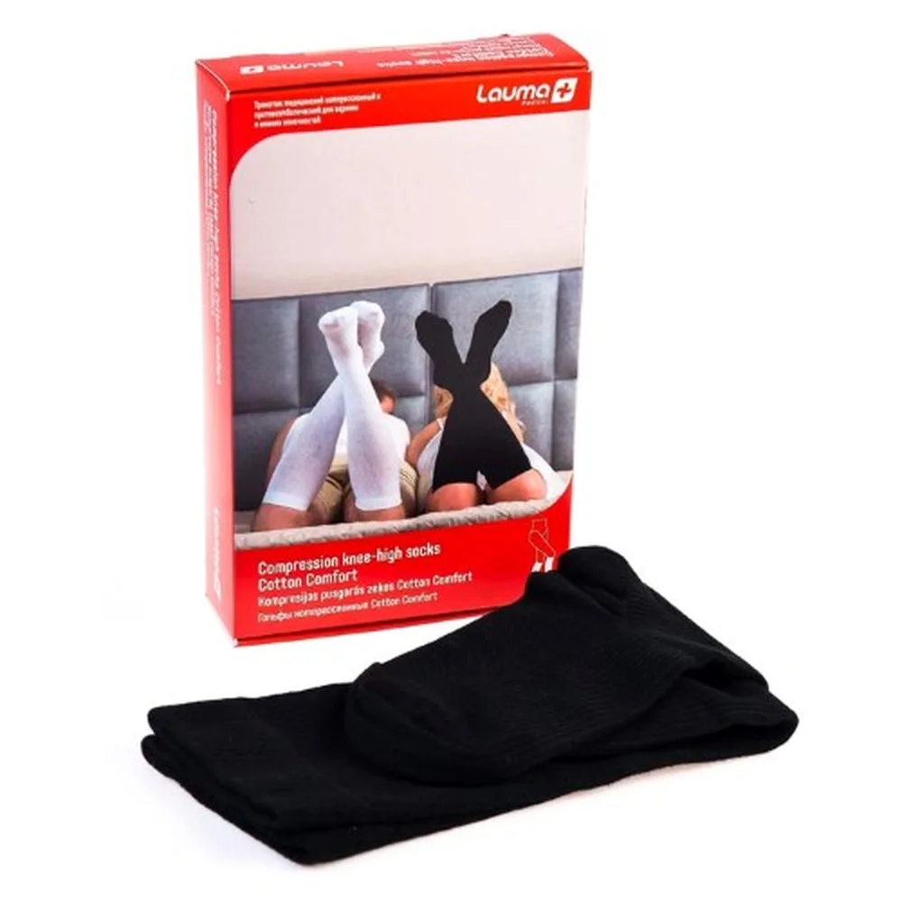 Lauma medical compression knee-high stockings cotton comfort full/1st class/size 36-38/black