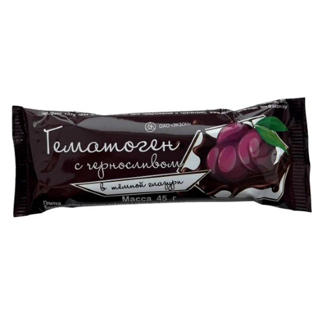Hematogen with Prunes in Dark Glaze 45 g Bar/Exon