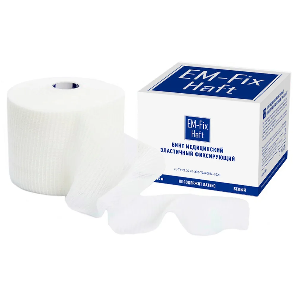 Em-fix Haft Medical Elastic Cohesive Bandage 6 cm x 10 m/white