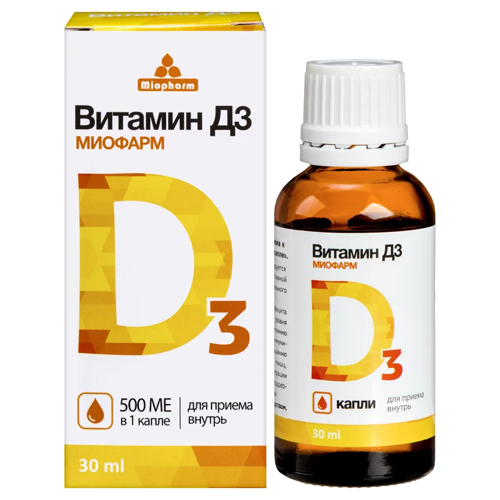 Vitamin D3 MioPharm Drops 500 IU 30 ml Liquid Bottle with Dropper