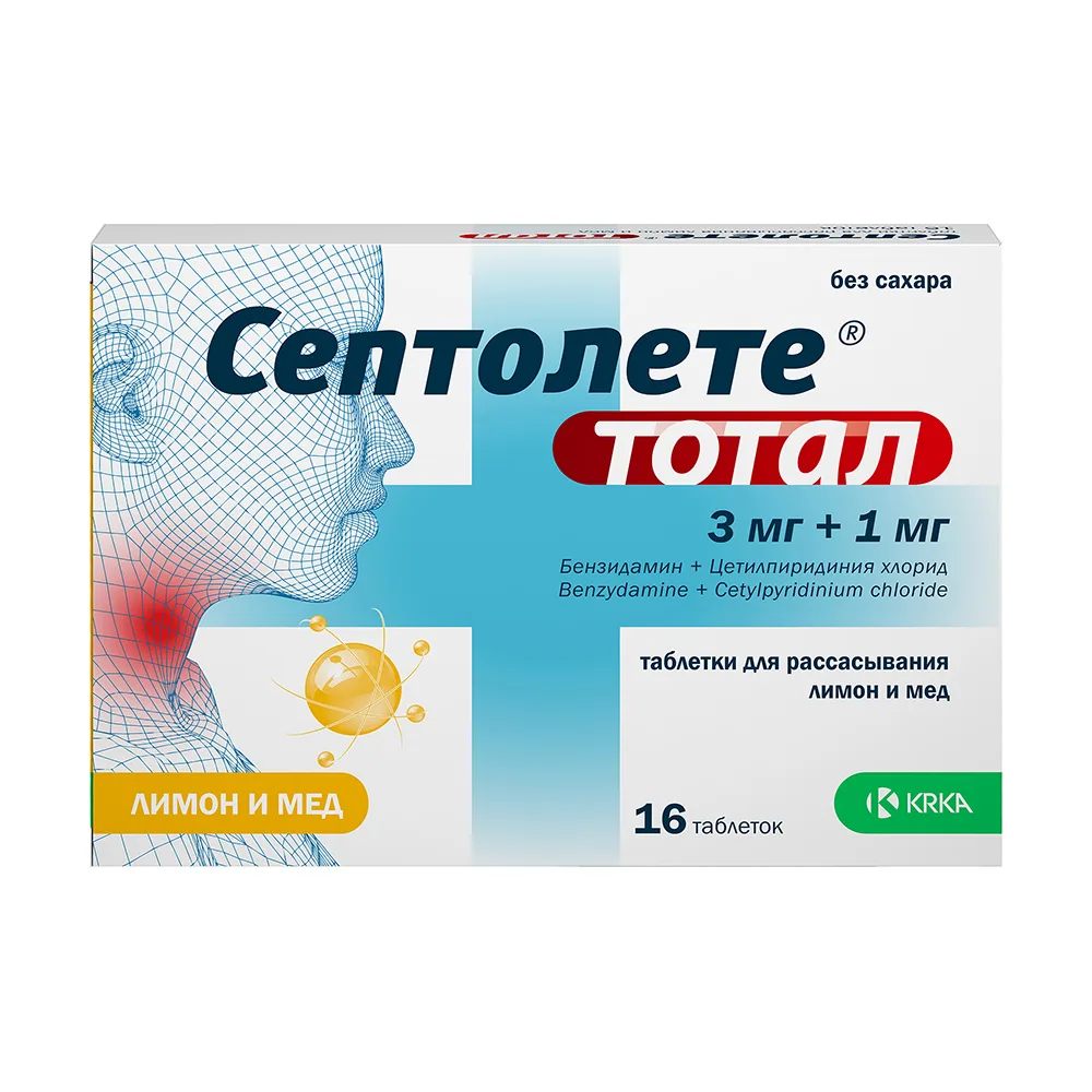 Septolete Total 3 mg + 1 mg 16 lozenges honey-lemon flavor