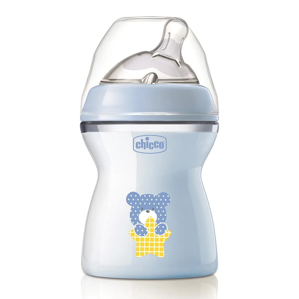 Chicco Natural Feeling Polypropylene Bottle + Silicone Nipple with Flexors 2+ 250 ml Blue